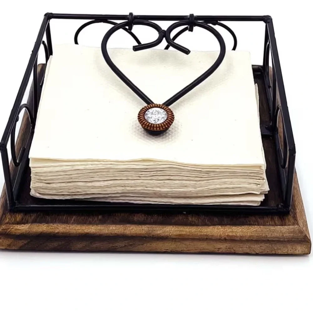 Wooden Napkin Holder with Metal Heart Design 049